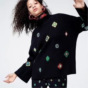 Kenzo x H&M High Neck Wool Embellished Black Sweater Size XS